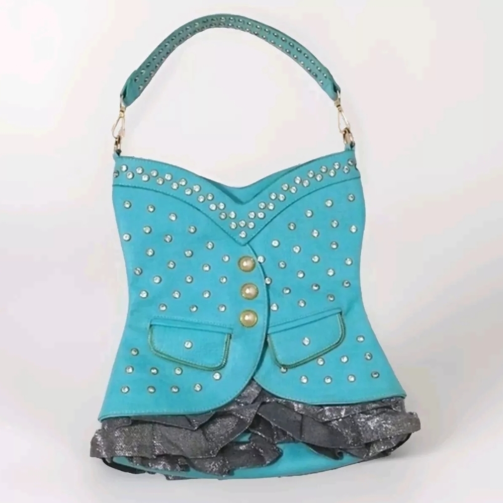 Women's Bohemian Bejeweled Turquoise Shoulder Bag  Hippie Retro Festival Purse